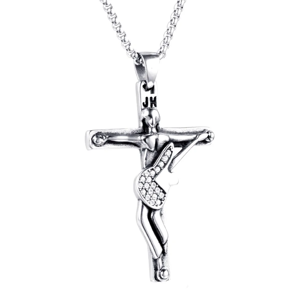 Jonny Hallyday Pendentif croix guitare acier 316 finition exceptionnelle Pour les fans Collier|Подвески| |
