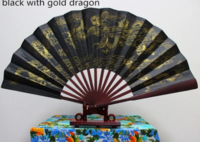 black dragon 1" портативный декоративный бамбуковый Складной вентилятор цветочный животный узор традиционные большие ручные вентиляторы шелковая ткань китайский вентилятор для мужчин подарок - Цвет: black dragon