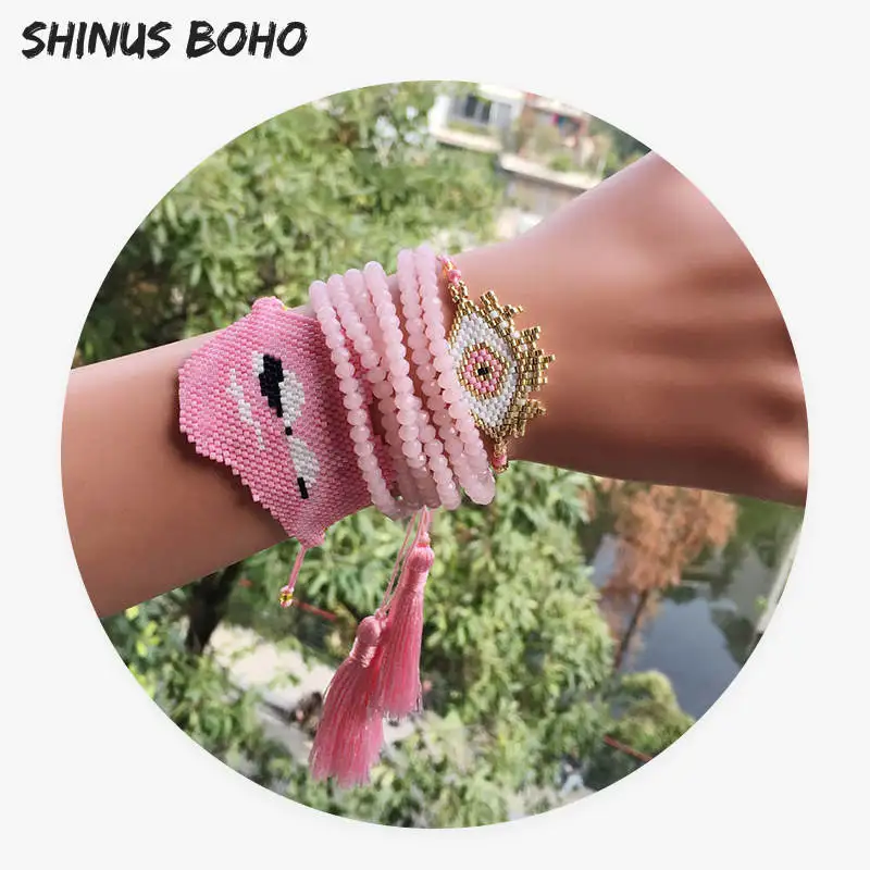 SHINUSBOHO ювелирные изделия мужской браслет розовый бисер счастливый сглаз женский