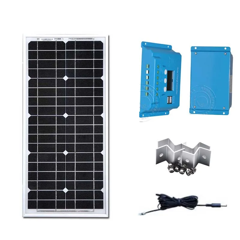 

Kit Solar Panel 12v 20w Cargador Solar Charge Controller 12v/24v 10A PWM LCD Dual USB WIre Motorhome RV Car Caravan Camping