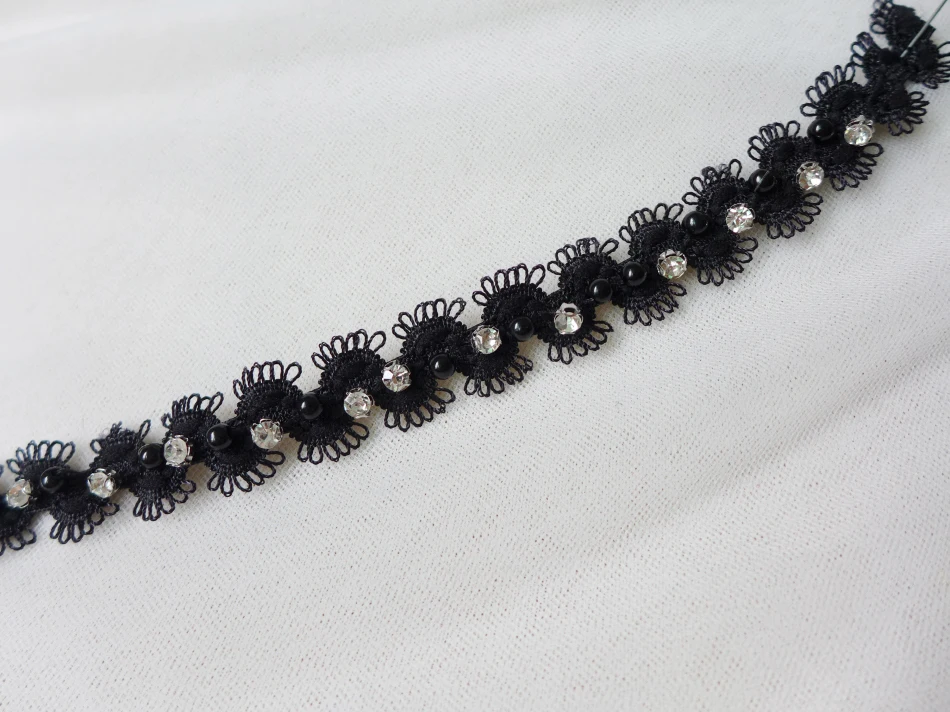Узкое черное растягивающееся кружево искусственное жемчужная кружевная отделка