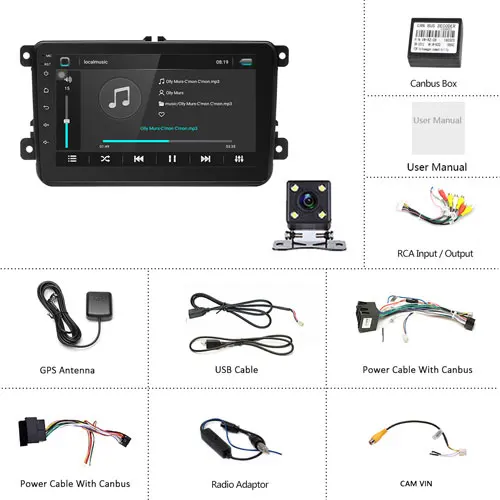 Podofo " Android 8,1 автомобильный Радио gps Navi мультимедийный плеер MP5 для VW Skoda Octavia golf 5 6 touran passat B6 jetta polo tiguan - Цвет: With 4 LED Camera
