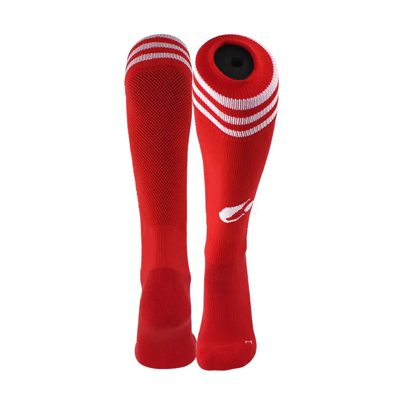 Red White Футбольные носки brotock, длинные хлопковые нейлоновые быстросохнущие носки, полосатые толстые новые нескользящие спортивные носки, носки для мужчин - Цвет: Red White