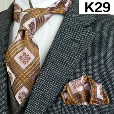 K29set В полоску, в клетку, в горошек, с цветочным узором из мужских галстуков галстуки галстук комплекты платок носовой платок шелковый галстук из жаккардовой ткани - Цвет: K29set