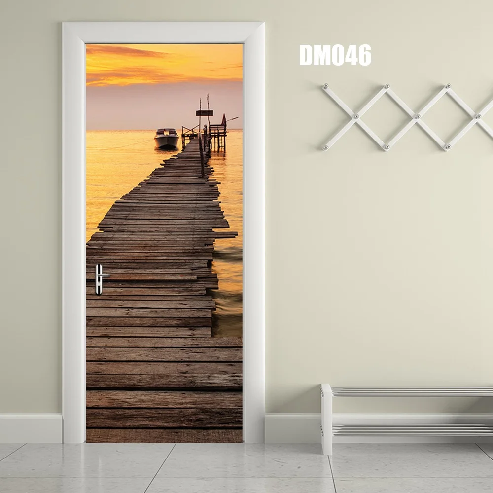door stickers DM046 Деревянные двери ремонт 3D стикер стены ПВХ съемные обои на дверь Свирепый тигр выход Темный partternfor домашний декор DM030 - Цвет: door stickers DM046