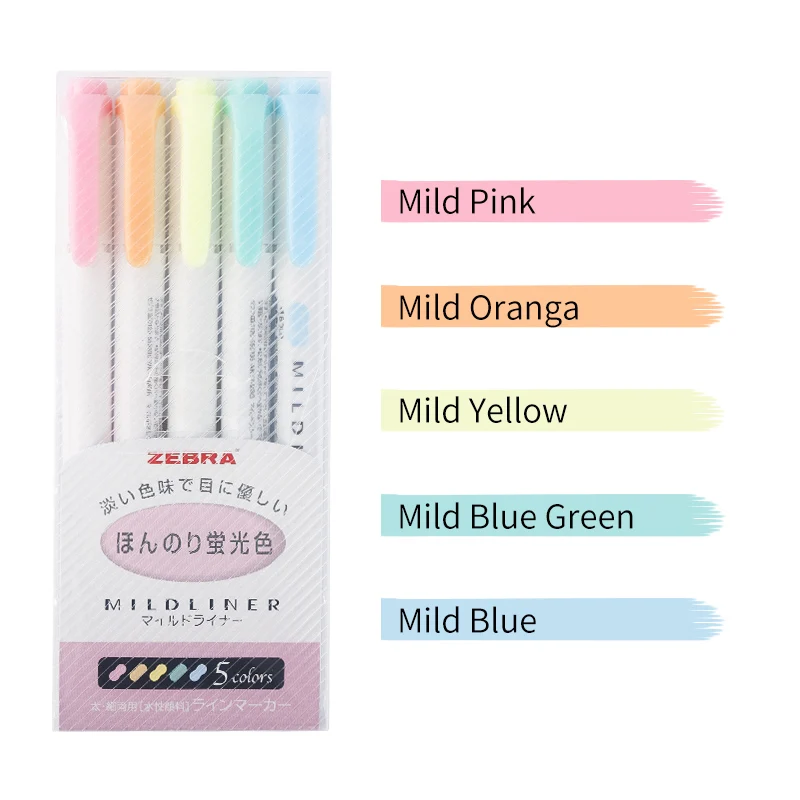 5pcs Fluorescence Зебра Mildliner 5 шт./компл. ручки Mildliner маркер ручка мягкий вкладыш с двухголовой флуоресцентная ручка для рисования маркером в наборе, канцелярские принадлежности - Цвет: 5pcs Fluorescence