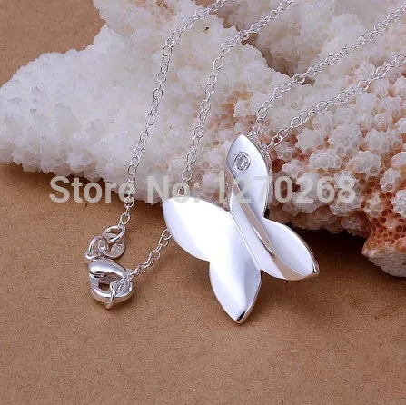 P311 милый дизайн серебряная бабочка кулон ожерелье с цирконием красивый подарок