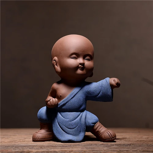 blue Креативное украшение стола питомец Исин zisha tea pet фигурка ручной работы Монки кунгфу статуя мальчика маленькие размеры украшения для дома - Цвет: blue