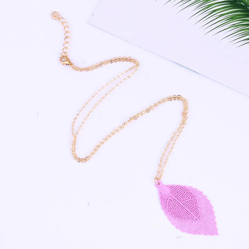 Pink Liuxsp свитер пальто ожерелье s дамы девушки Специальные Листья лист кулон ожерелье длинная цепь ювелирные изделия для женщин подарок - Окраска металла: Pink