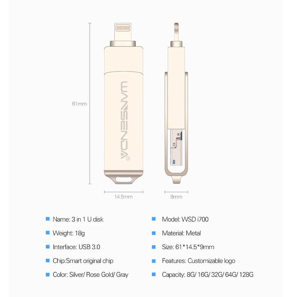 WANSENDA USB флеш накопитель 3 в 1 128 ГБ 64 32 16 ГБ|USB флэш-накопители| |