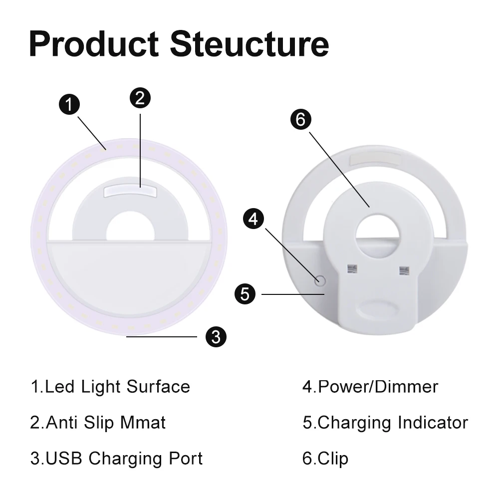 Yizhestudio Новый USB зарядка селфи светящееся диодное кольцо свет Портативный вспышка