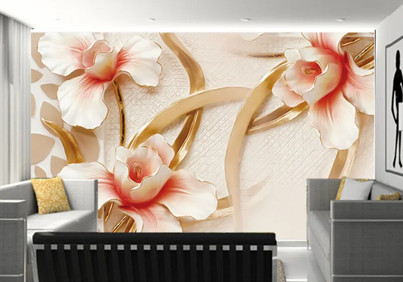 Объемная Большая фреска на заказ три красивые нефритовые обои с резьбой и