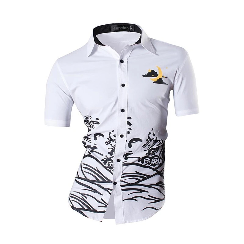 JZS083-White Sportrendy, мужские рубашки, повседневные, модные, короткий рукав, летние, облегающие, с драконом, стильные, с принтом таттон, JZS056 - Цвет: JZS083-White
