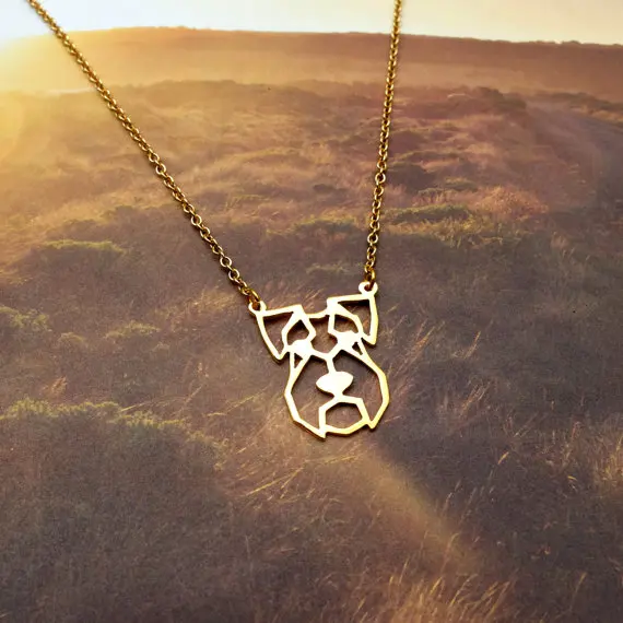 

Trendy Gold Color Silver Color Schnauzer Necklace Women Origami Statement pendant Pet Memorial jewelry
