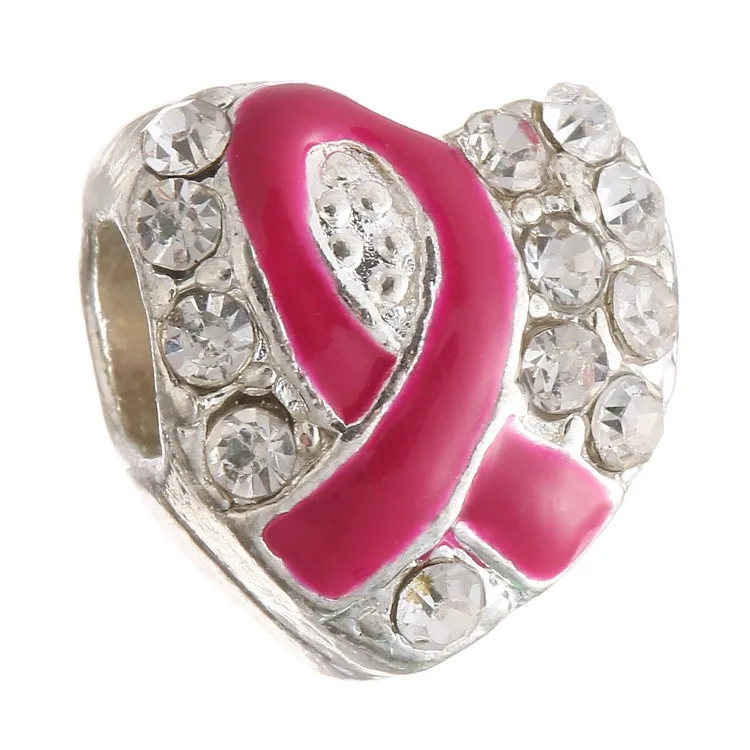 Free shipping! Breast Cancer Awareness Pink Ribbon love ribbon rhinestone beads DIY alloy enamel jewelry accessories wholesale | Украшения