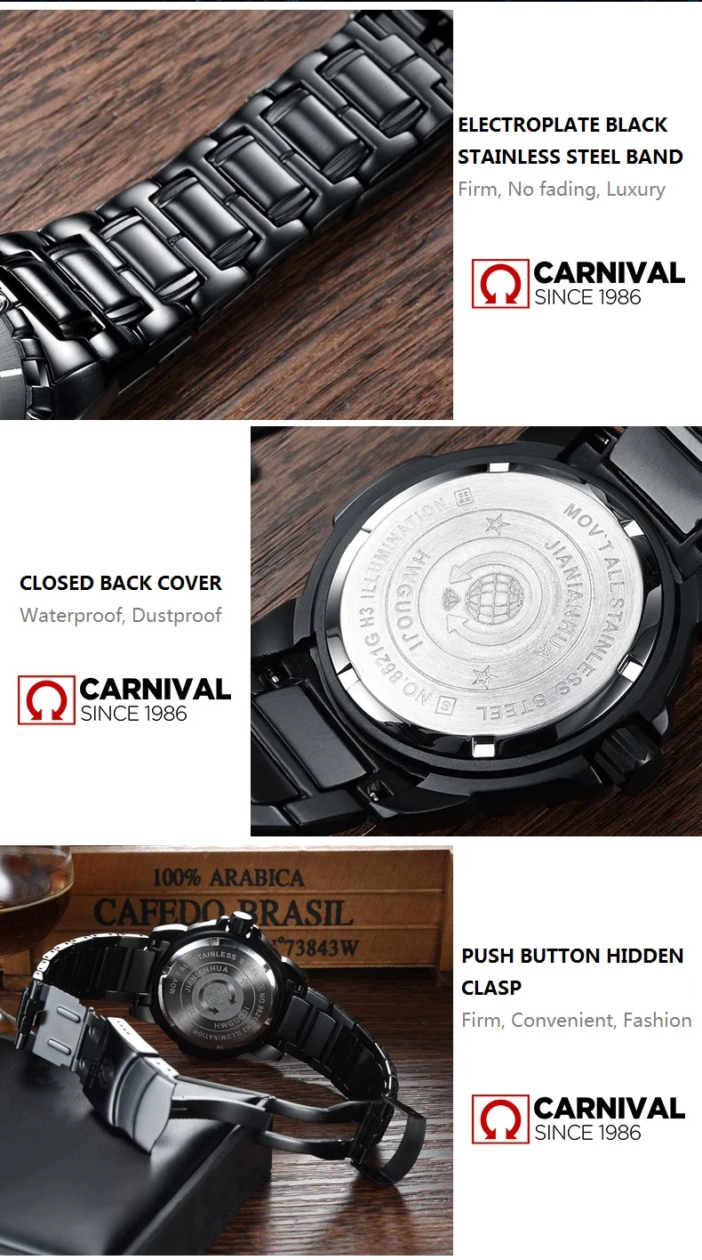 Высококлассные спортивные часы CARNIVAL 200 м, водонепроницаемые, для дайвинга, для плавания, кварцевые часы, швейцарский кварцевый механизм, Тритий, светящиеся военные часы для мужчин