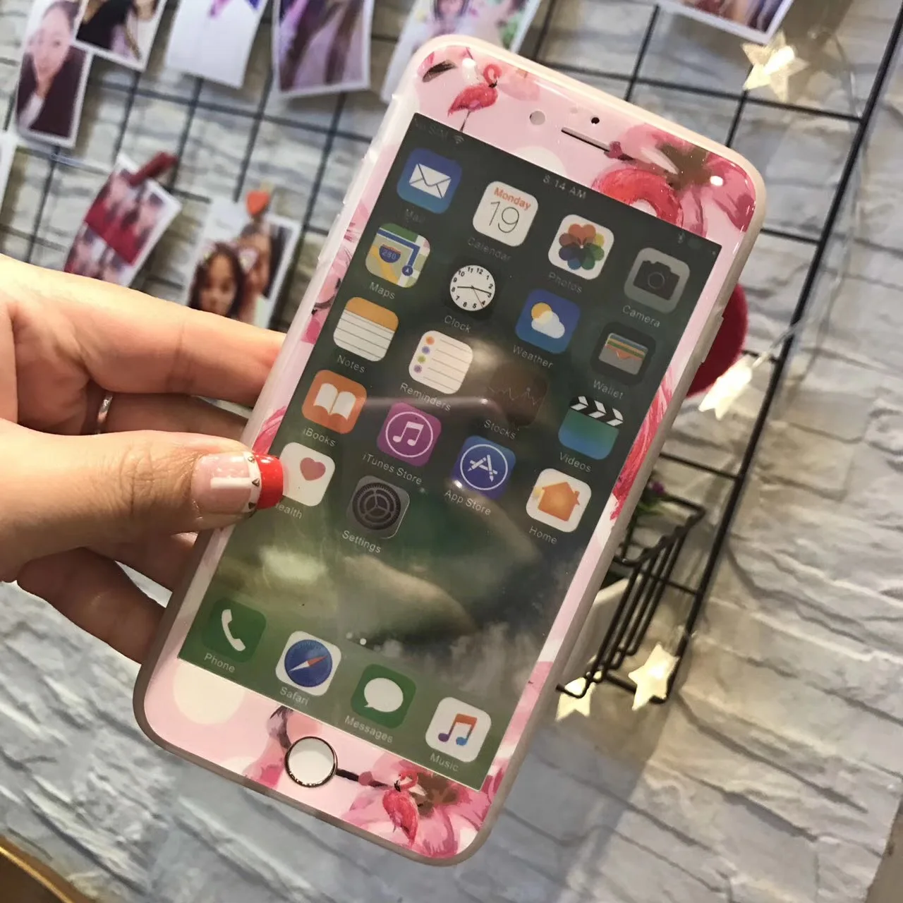 Мягкий чехол IMD с рисунком фламинго и цветов для iPhone 7 8 plus X XS закаленное стекло