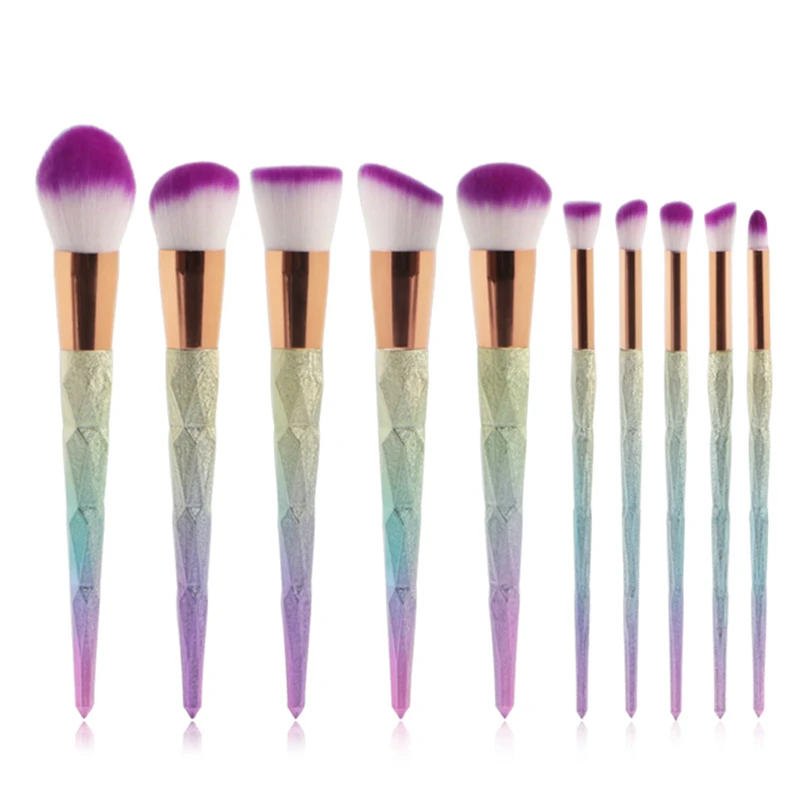 Профессиональный набор кистей для макияжа 10 шт. радужная Алмазная форма рога