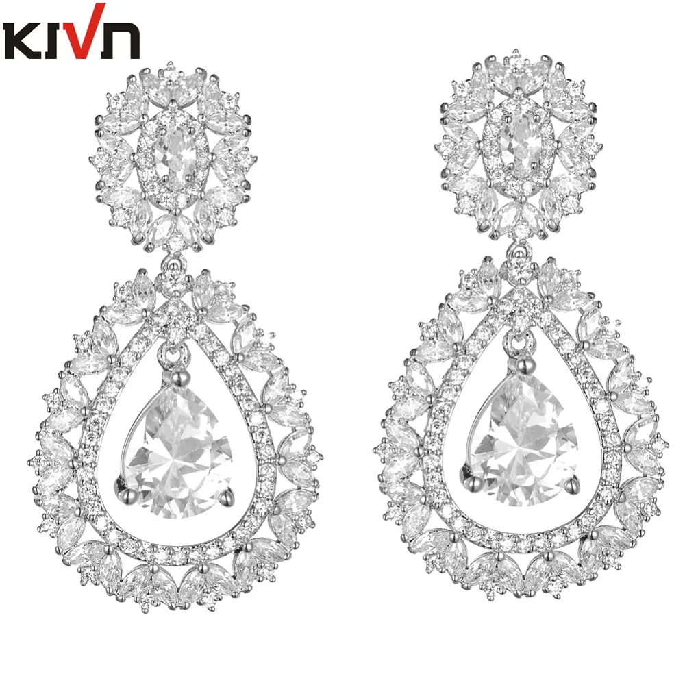 

KIVN Fashion Jewelry Dangle CZ Cubic Zirconia Bridal Wedding Earrings For Womens Girls Mothers Promotion Birthday Gifts
