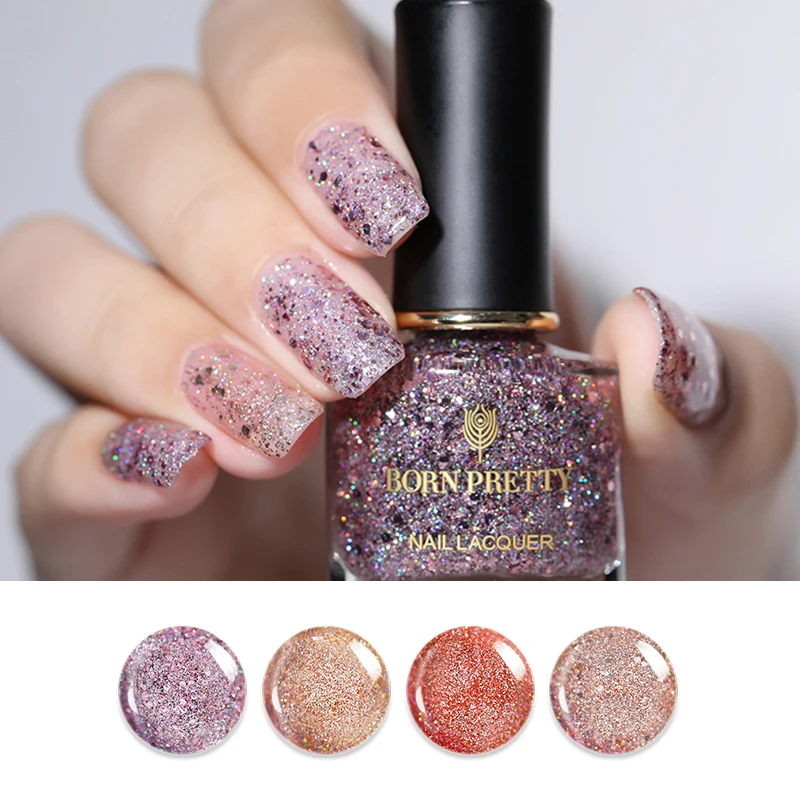 BORN PRETTY 6 мл Holo розовое золото лак для ногтей Лазерная сушка на воздухе Блестки арт