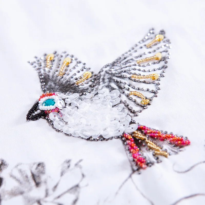 Новая женская летняя обувь модная ручной работы Стразы с рисунками птиц и