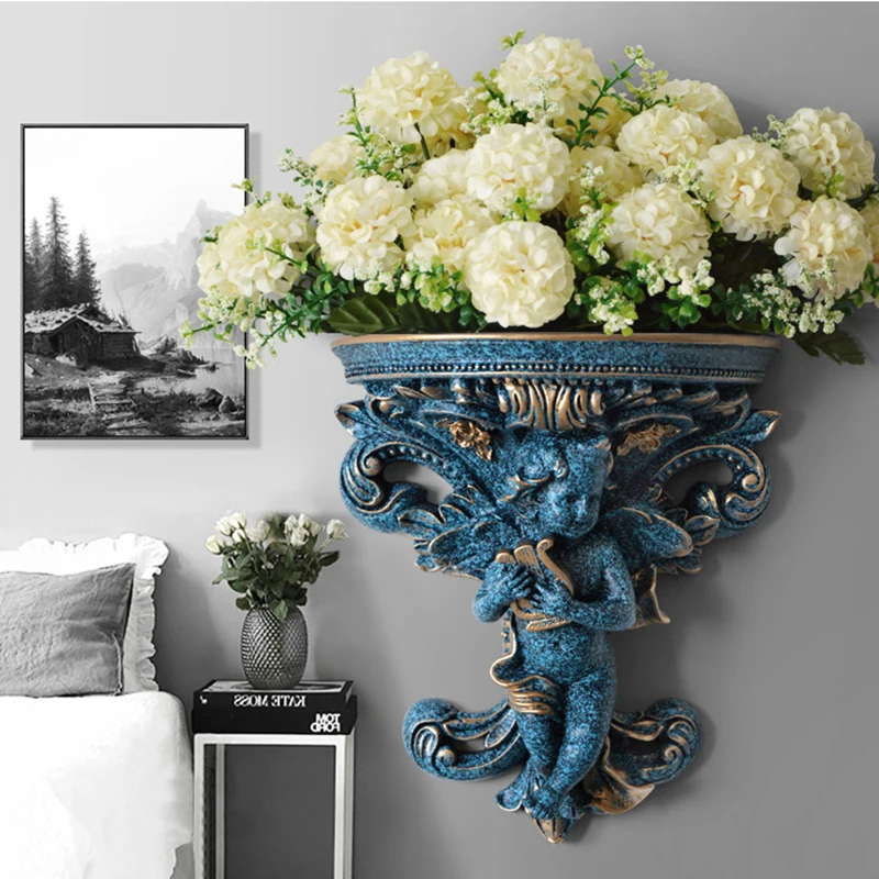 3D современная скульптура ангела настенная садовая статуя украшение дома аксессуары ручной работы орнамент с искусственным цветком