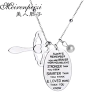 always remember you are braver then you believe imitation pearls beautiful guardian angel pendant necklace gift jewelry