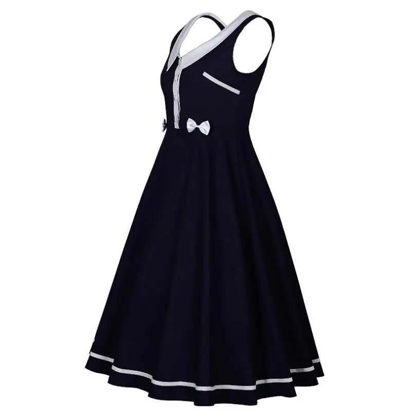 Новинка 2017 года винтажное платье для девушек милое белое без рукавов с бантом 1950s