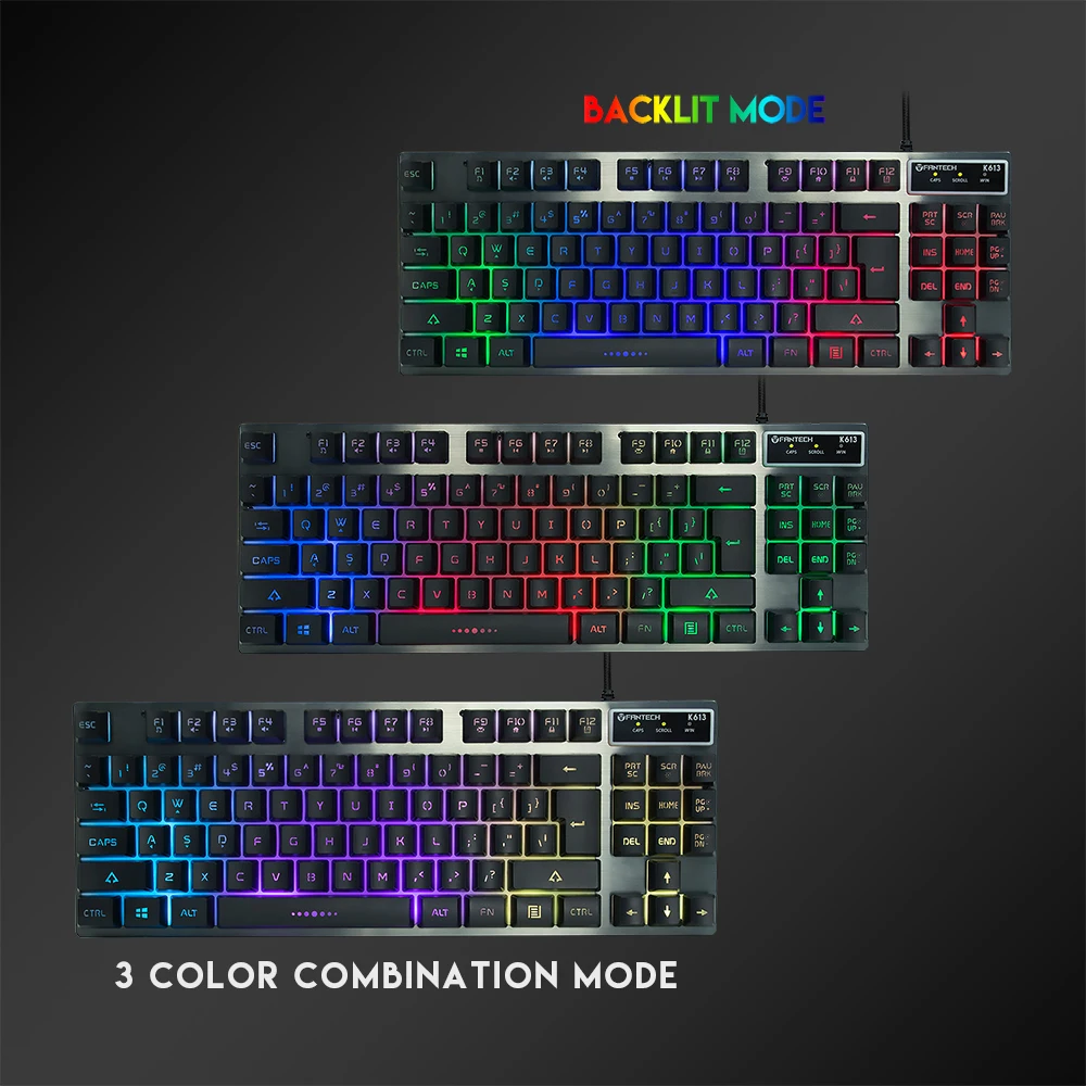 Fantech K613 Профессиональный USB игровая клавиатура светодиодный подсветкой 87 клавиш Проводная игровая клавиатура Водонепроницаемый Механическая игровая клавиатура