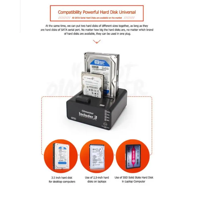 Двойной отсек SATA к USB 3,0 внешний жесткий диск Док-станция для 3,5 дюймов 2,5 дюймов SATAI/II/III HDD жесткий диск и SSD