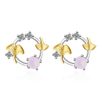 new fashion 925 sterling silver sweet shiny zircon crystal leaf flower stud earrings for women jewelry gift drop shipping