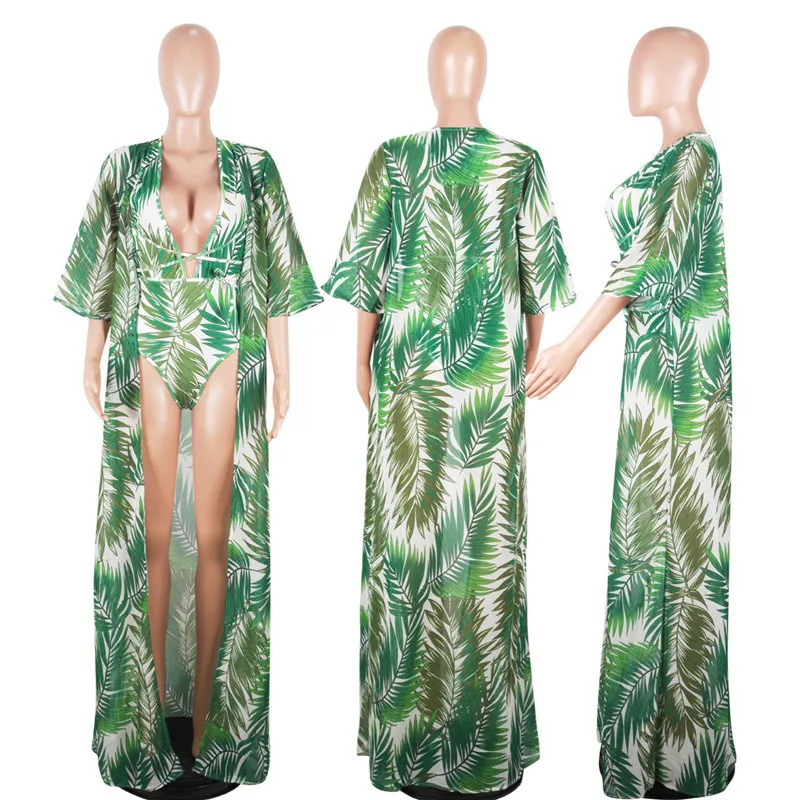 Boho пляжное боди с лямкой на шее и шифоновое длинное платье комплект из двух