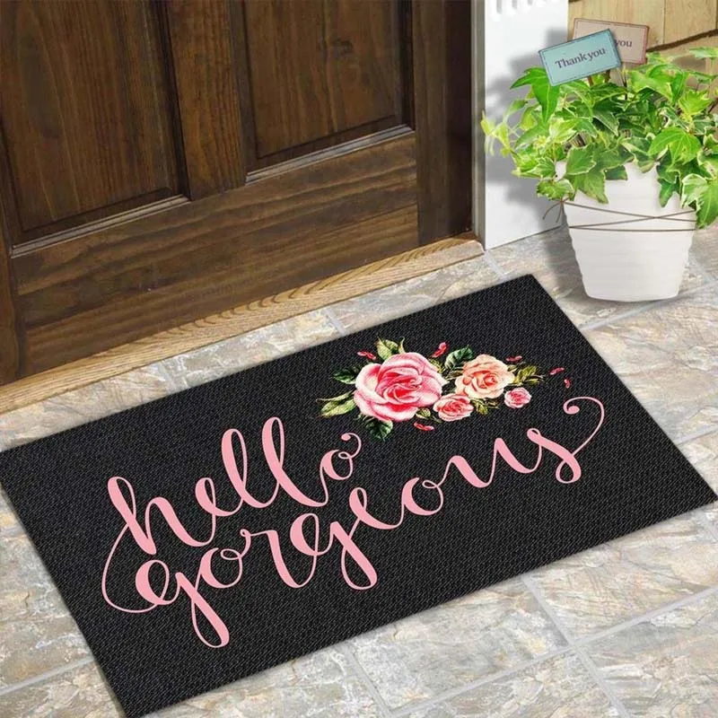 Придверный коврик для входной двери, коврик Hello Gorgeous Flower Designed, Забавный внутренний и открытый дверной коврик, верх из нетканого материала 1" X 30" - Цвет: Белый