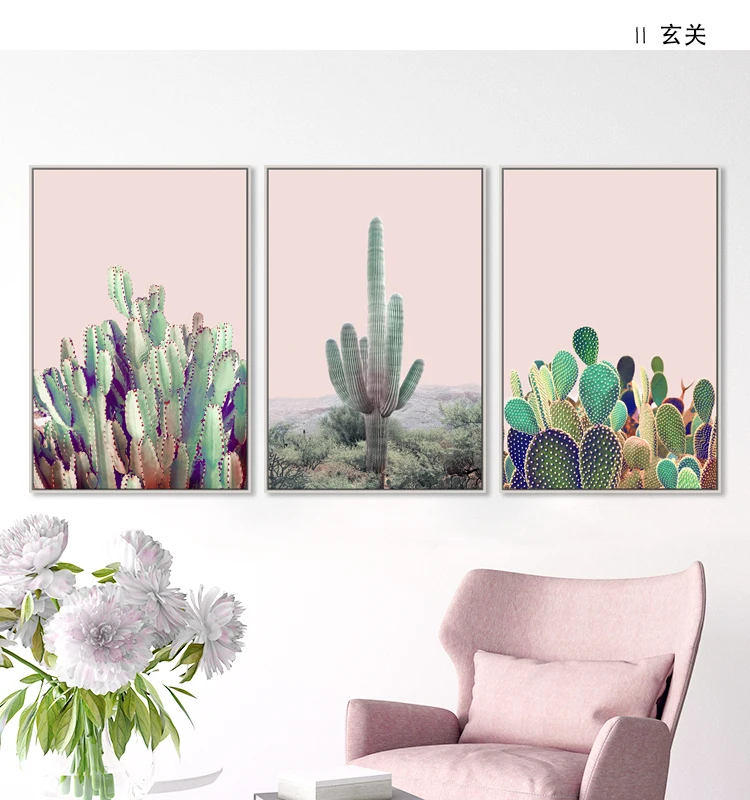 Скандинавская Картина на холсте искусство кактус настенный плакат со стеной из