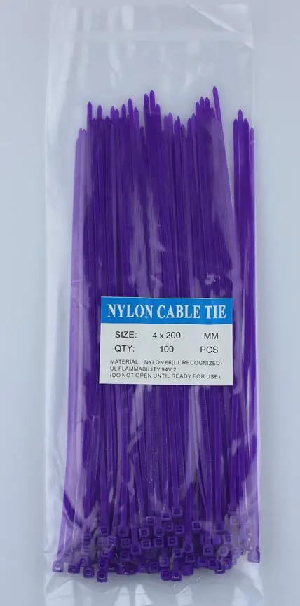 purple 100/лот 4*200 мм ширина 3 мм Красочные Заводские стандартные самоблокирующиеся пластиковые нейлоновые кабельные стяжки, стяжка для провода 4x200 - Цвет: purple