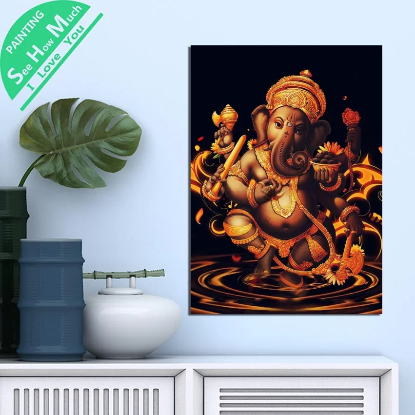

1 Piece Gold light Ganesh God Lord HD Printed Canvas Wall Art Posters and Prints Poster Painting Framed Artwork Room Decoration