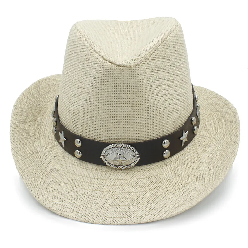 Мужская летняя соломенная ковбойская шляпа Sombrero Billycock в стиле панк с поясом