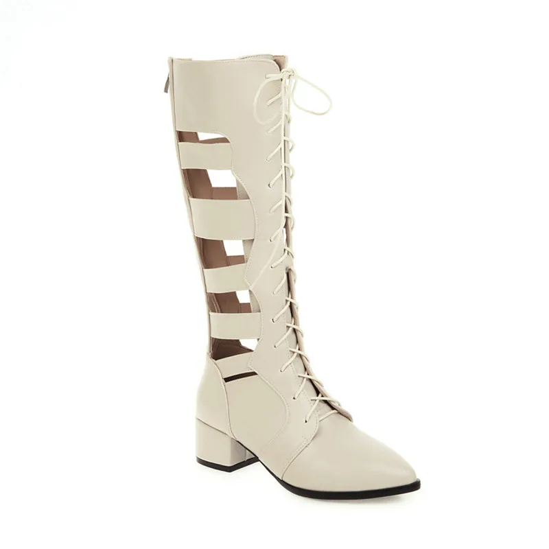 Женские сандалии гладиаторы до середины икры YMECHIC черные коричневые с острым