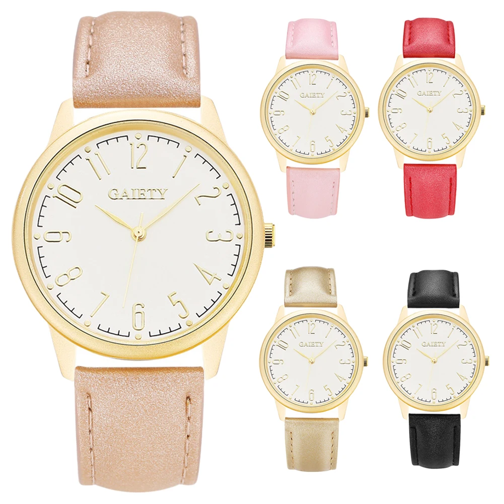 Для женщин Простые Стильные большой круглый циферблат Искусственная кожа