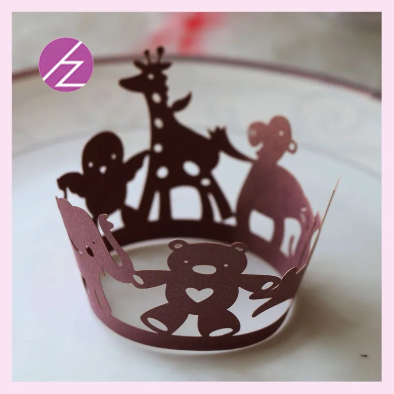 50pcs Cute Giraffe Elephant Bear Pattern Cupcake Wrapper Baby Shower Decorations Laser Cut Carved Paper Cup Party Favor | Дом и сад