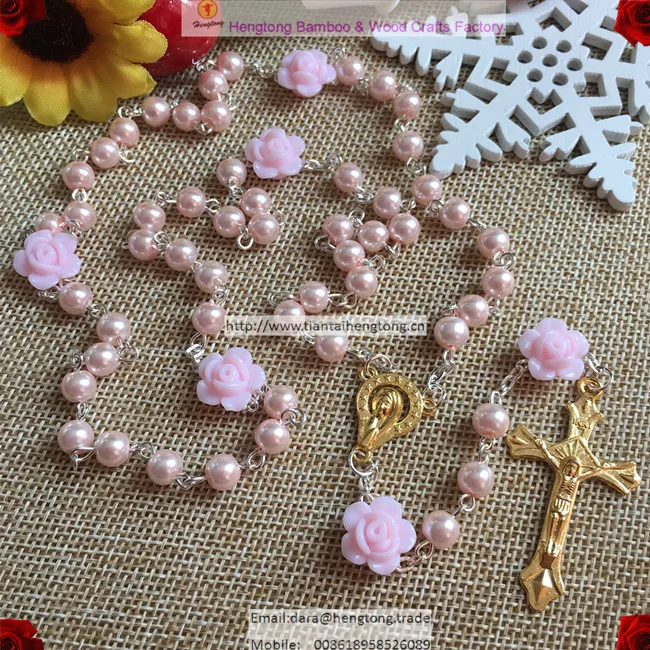 Стеклянные жемчужные четки иммитирующие ожерелье с розовыми зелеными золотыми