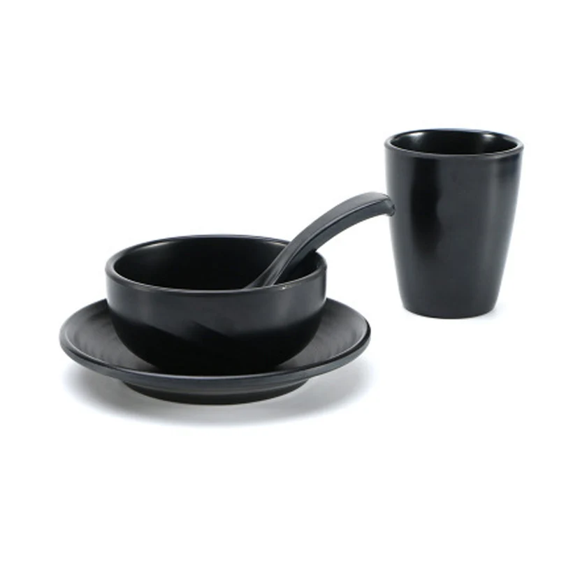 4 шт./компл. набор посуды черный Высокое качество меламин Небьющийся Отель