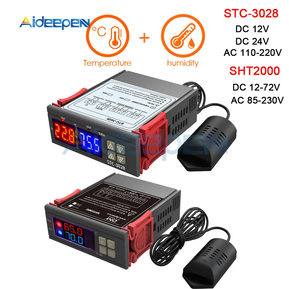 

AC 110V 220V 12V 24V Dual Digital Temperature Humidity Controller SHT2000 STC-3028 Thermostat Humidistat Therometer Hygrometer