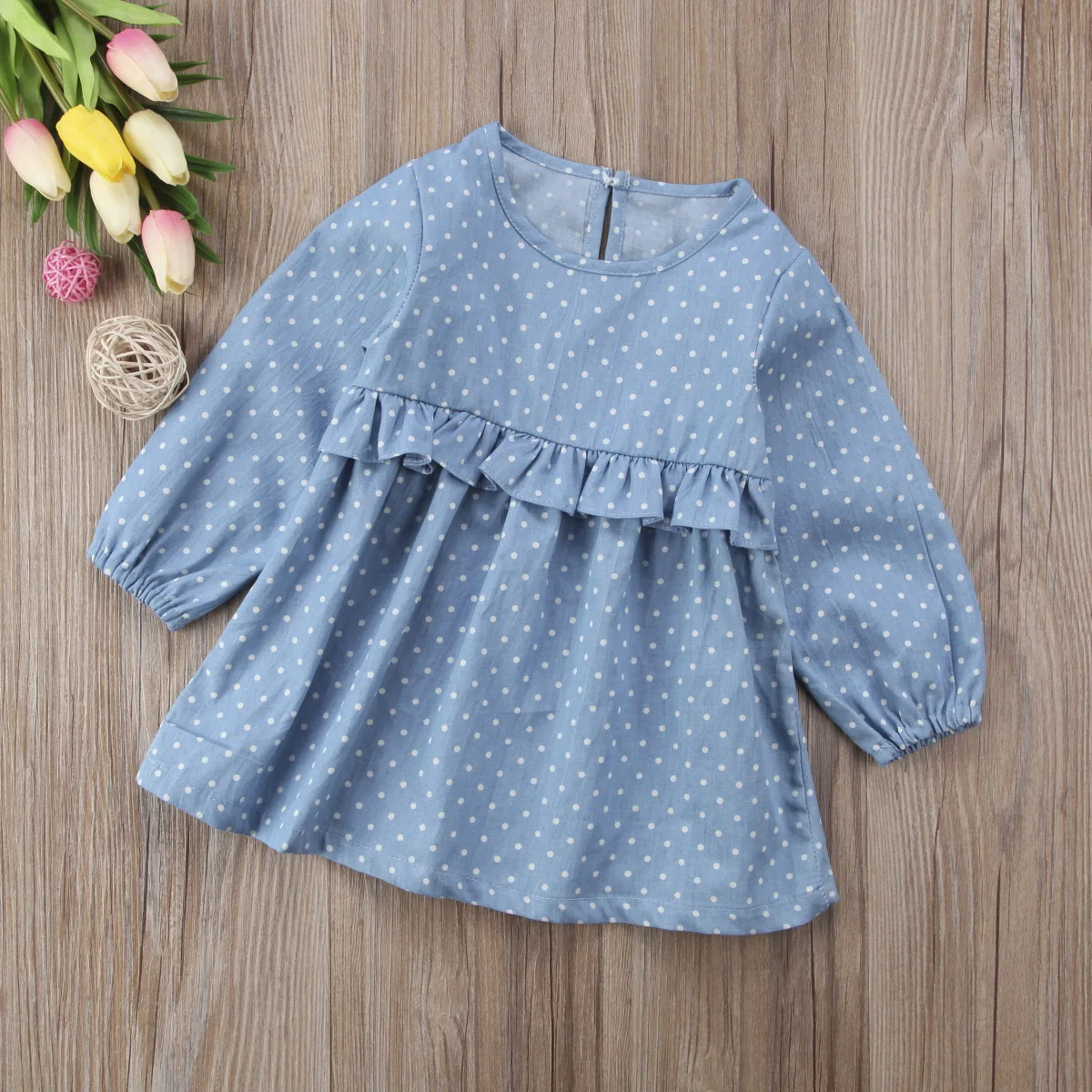 Детское платье в горошек из джинсовой ткани для новорожденных девочек вечернее