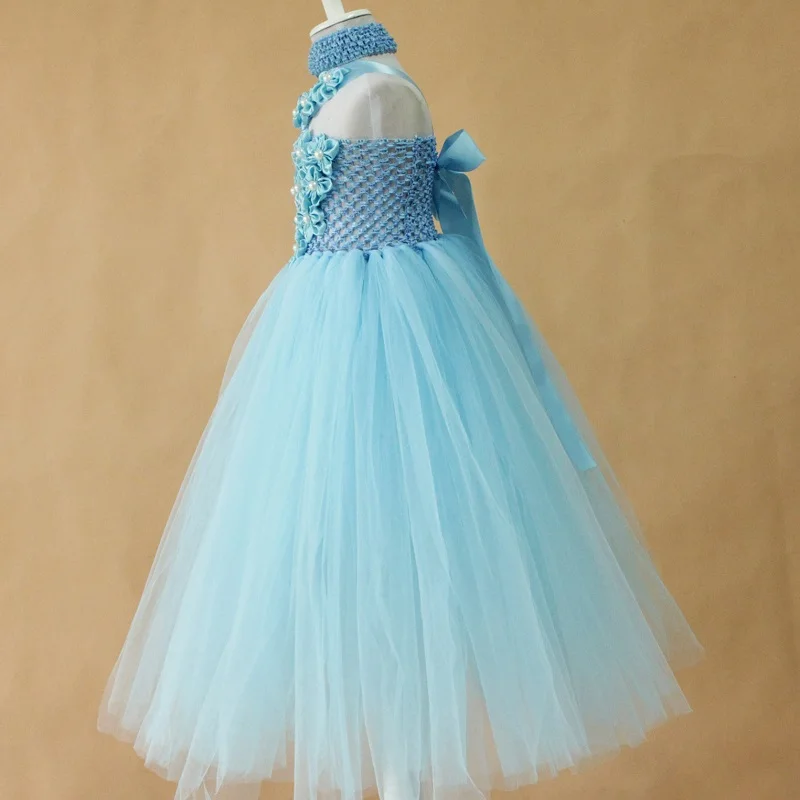 New light blue flower dress for girl summer kids dresses girls handmade 2layer fluffy petti tutus newborn photo props wear | Детская