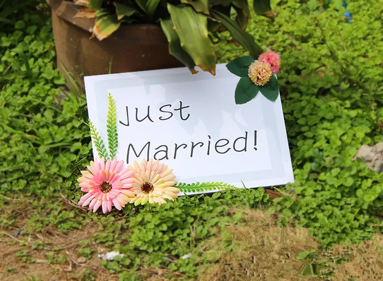 Винтажные Свадебные знаки только что женатые реквизит для фотосъемки с цветами