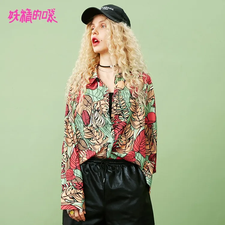 ELFSACK Autumn European New Fashion Woman Shirt Casual Full Loose Chiffon Blouse Turn-down Collar Floral Print Female Blouse - Цвет: Многоцветный