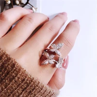 funmode new arrival fashion luxury full mirco pave aaa cubic zirconia engagement butterfly adjustable ring for women f014r