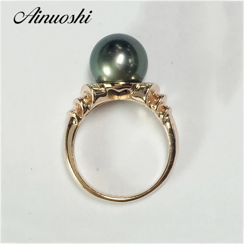 AINUOSHI, 925 пробы, серебряное, желтое, золотое, Женское Обручальное кольцо, черный культивированный жемчуг, Таити, 10 мм, жемчуг, юбилей, кольца для влюбленных