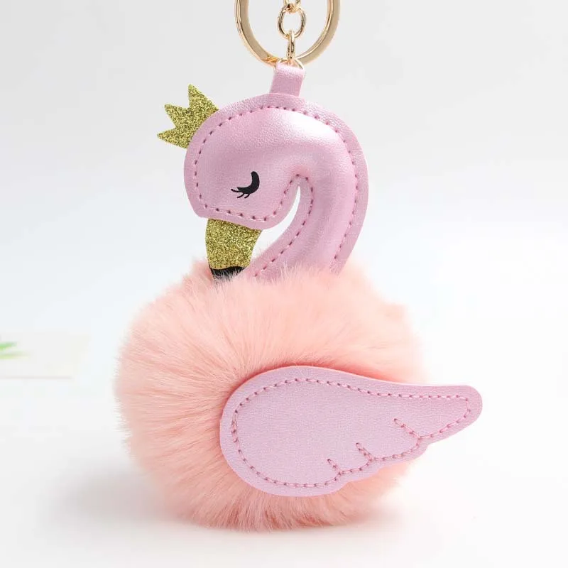 Новинка 2019 милые маленькие брелоки в виде лебедя для женщин помпон искусственный